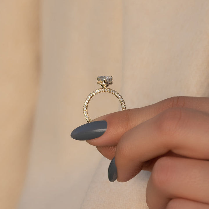 3.50CT Pear Lab Grown E/VVS2 Diamond Three Side Pave Engagement Ring