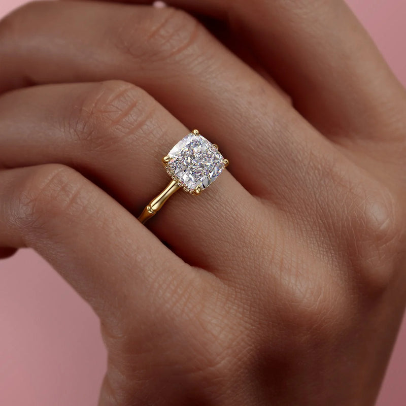 2.50CT Cushion Lab Grown E/VVS2 Diamond Hidden Halo Engagement Ring
