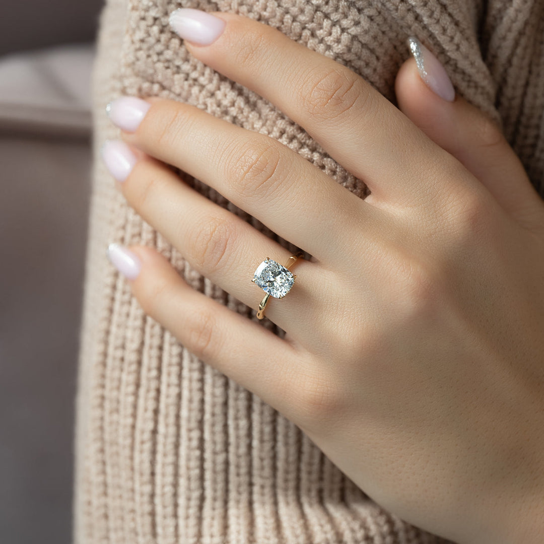 3.50CT Cushion Lab Grown Hidden Halo F/VVS2 Diamond Engagement Ring