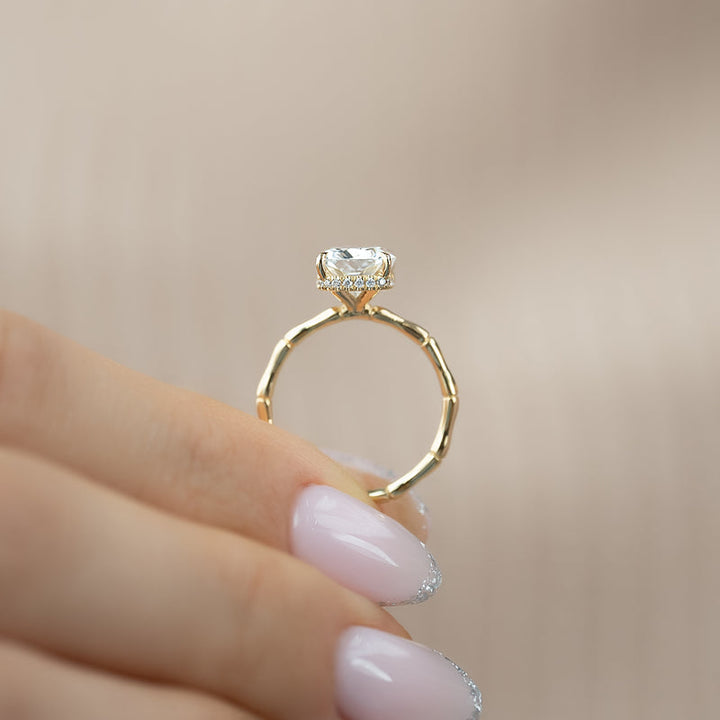3.50CT Cushion Lab Grown F/VS2 Diamond Hidden Halo Nature Engagement Ring