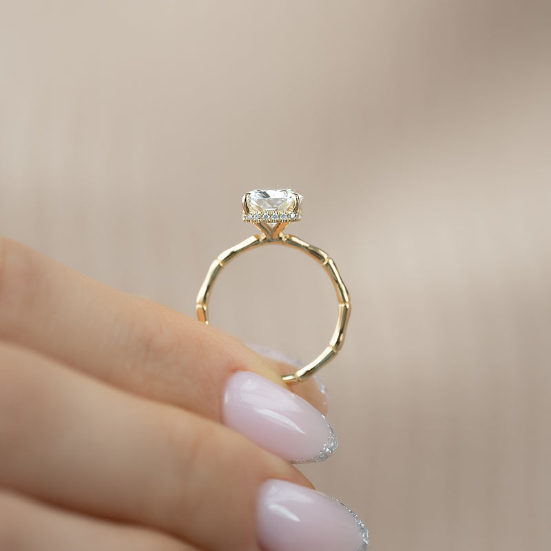 3.50CT Cushion Lab Grown Hidden Halo F/VVS2 Diamond Engagement Ring