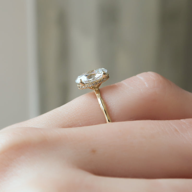 3.50CT Oval Lab Grown F/VVS2 Diamond Hidden Halo Engagement Ring