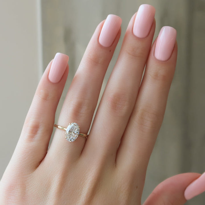 3.50CT Oval Lab Grown F/VVS2 Diamond Hidden Halo Engagement Ring
