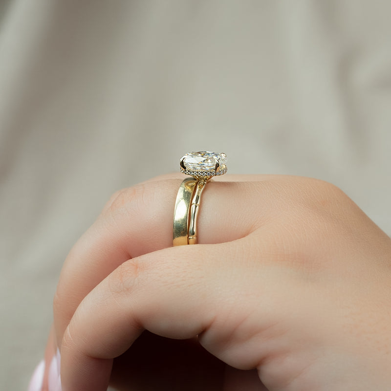 3.50CT Oval Lab Grown F/VVS2 Diamond Hidden Halo Engagement Ring
