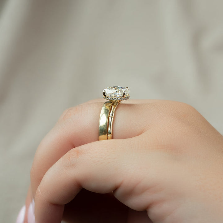 3.50CT Oval Lab Grown F/VVS2 Diamond Hidden Halo Engagement Ring