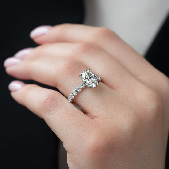 3.50CT Oval Lab Grown E/VS2 Diamond Hidden Halo & Pave Engagement Ring