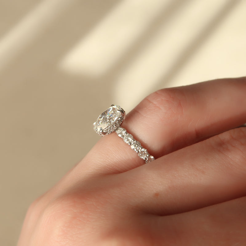 3.50CT Oval Lab Grown E/VS2 Diamond Hidden Halo & Pave Engagement Ring