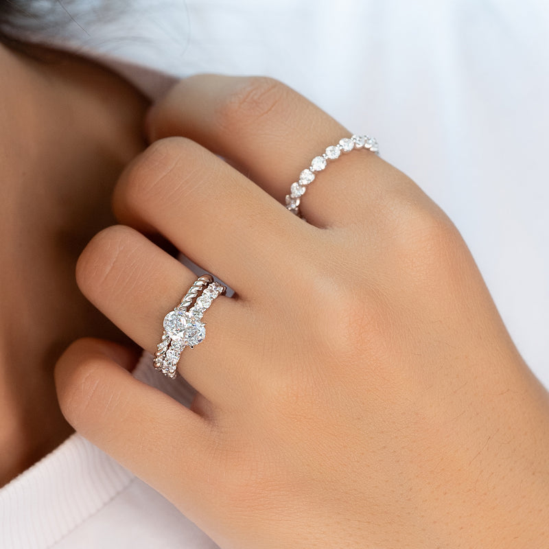 3.50CT Oval Lab Grown E/VS2 Diamond Hidden Halo & Pave Engagement Ring