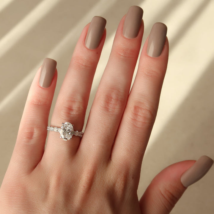 3.50CT Oval Lab Grown E/VS2 Diamond Hidden Halo & Pave Engagement Ring