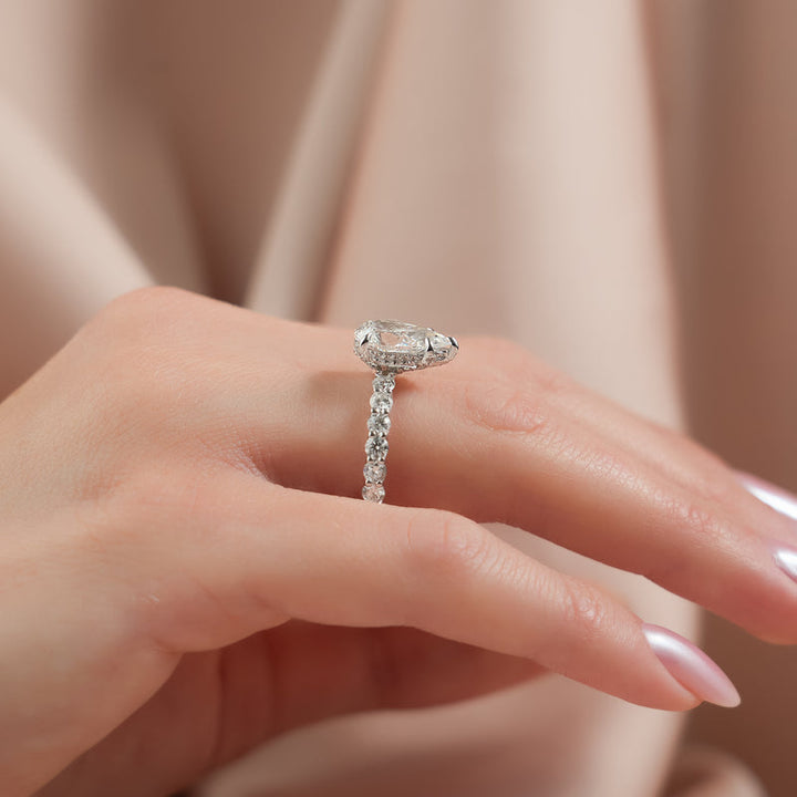 Pear solitaire diamond ring, Pear halo diamond ring, Pear pave diamond ring, Pear vintage diamond ring
