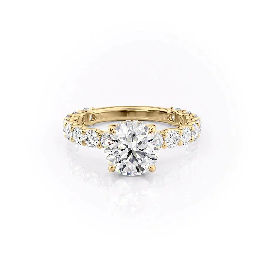 3.0CT Round Lab Grown E/VS1 Diamond Shared Prongs Pave Engagement Ring