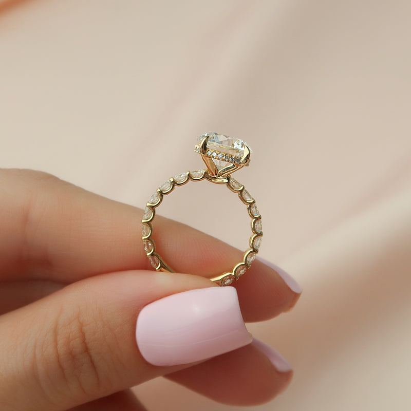 3.0CT Round Lab Grown E/VS1 Diamond Shared Prongs Pave Engagement Ring