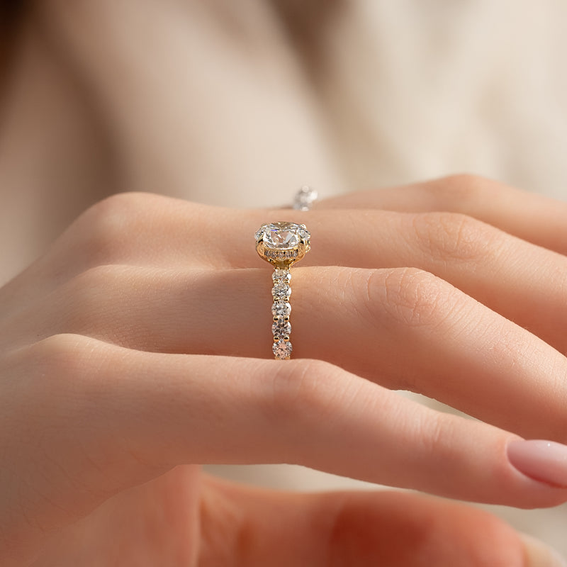 3.0CT Round Lab Grown E/VS1 Diamond Shared Prongs Pave Engagement Ring