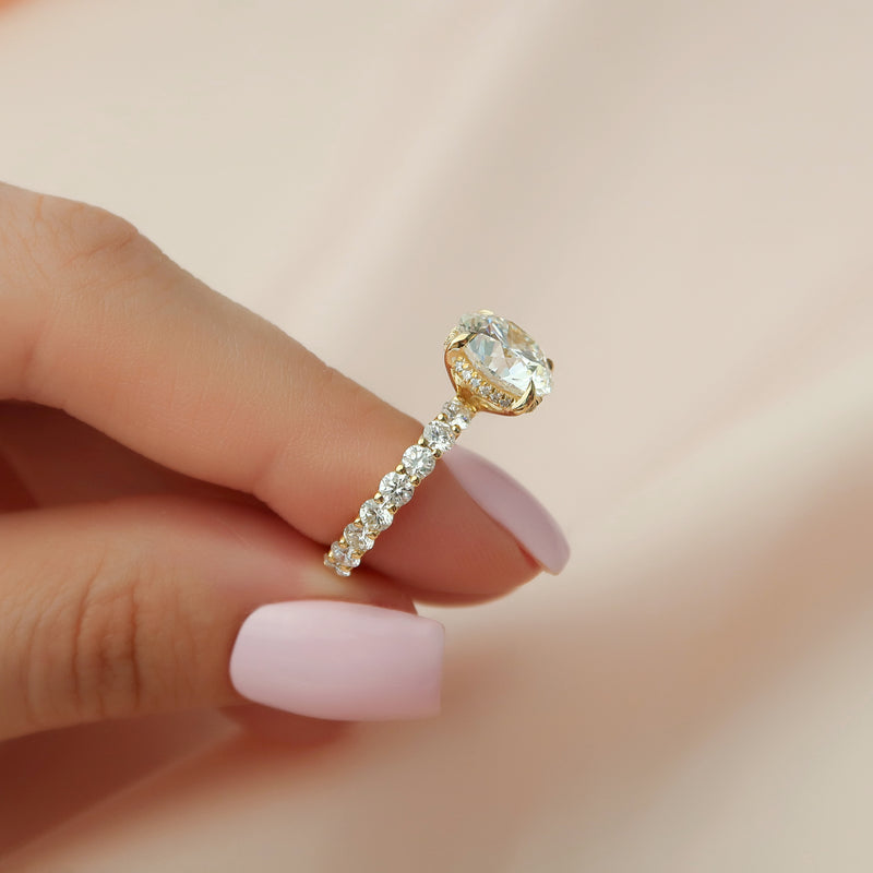 3.0CT Round Lab Grown E/VS1 Diamond Shared Prongs Pave Engagement Ring