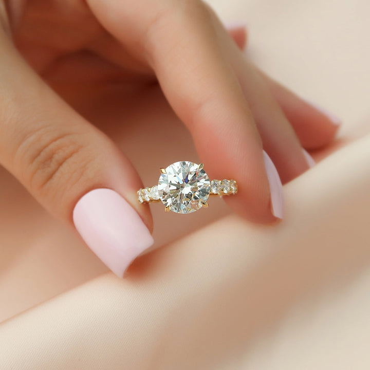 3.0CT Round Lab Grown E/VS1 Diamond Shared Prongs Pave Engagement Ring