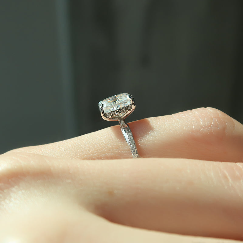 2.0CT Elongated Cushion Lab Grown D/VS Diamond Twisted Pave Engagement Ring