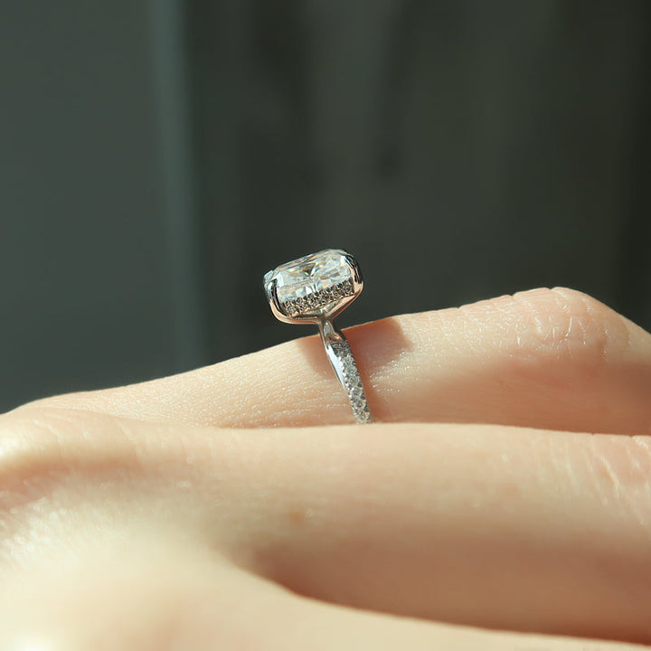 2.0CT Elongated Cushion Lab Grown D/VS Diamond Twisted Pave Engagement Ring