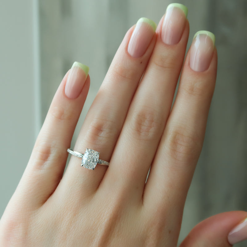 2.0CT Elongated Cushion Lab Grown D/VS Diamond Twisted Pave Engagement Ring