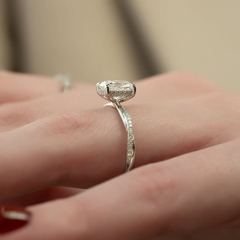 2.0CT Elongated Cushion Lab Grown D/VS Diamond Twisted Pave Engagement Ring