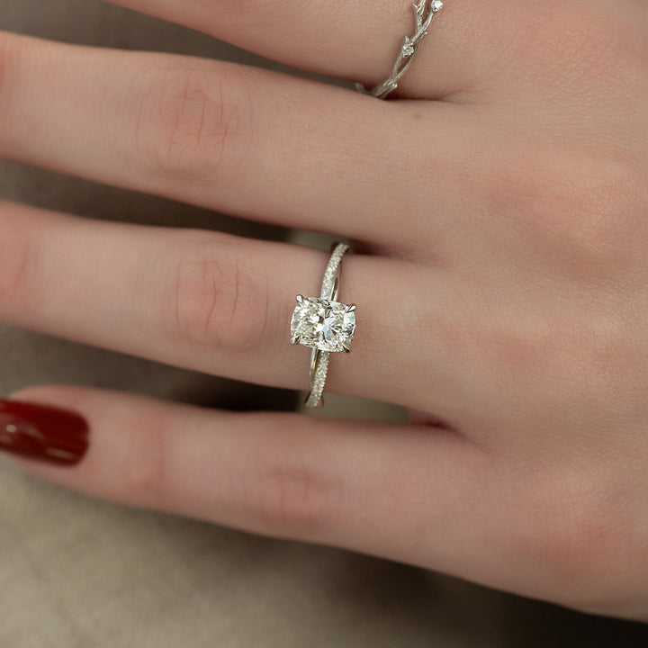 2.0CT Elongated Cushion Lab Grown D/VS Diamond Twisted Pave Engagement Ring