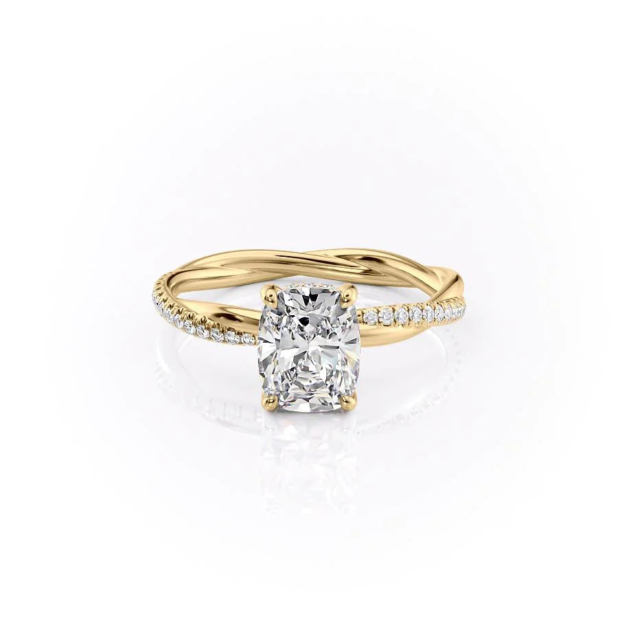 2.0CT Elongated Cushion Lab Grown D/VS Diamond Twisted Pave Engagement Ring