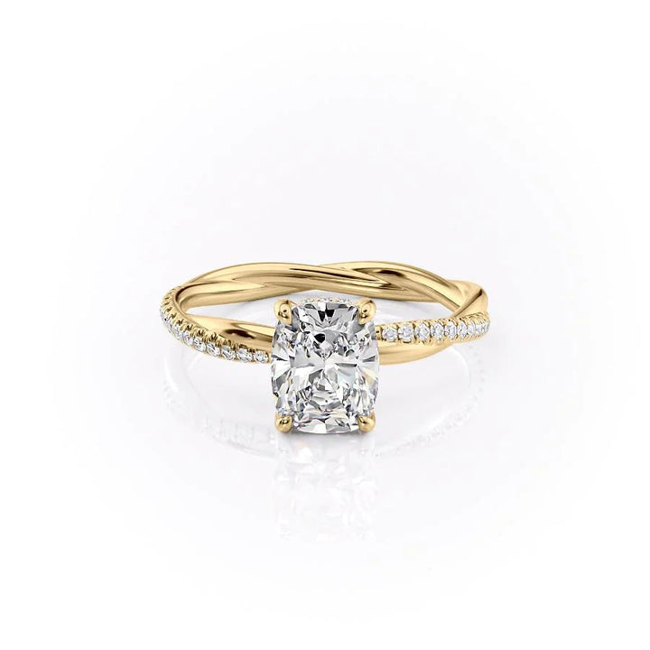 2.0CT Elongated Cushion Lab Grown D/VS Diamond Twisted Pave Engagement Ring