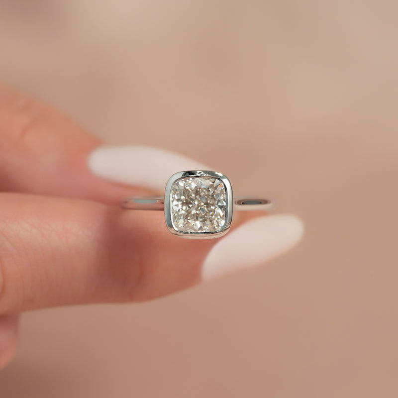 3.0CT Bezel Set Cushion Lab Grown E/VS2 Diamond Hidden Halo Engagement Ring