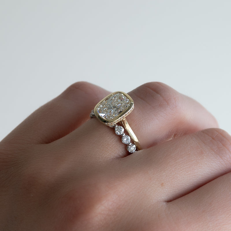 4.50CT Bezel Set Cushion Lab Grown F/VS2 Diamond Hidden Halo Engagement Ring