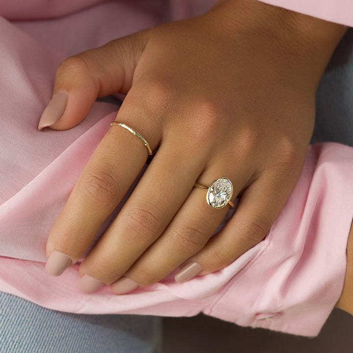 4.50CT Oval Lab Grown E/VVS1 Diamond Bezel Set Engagement Ring