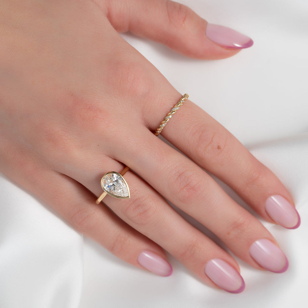 5.0CT Bezel Set Pear Lab Grown E/VVS1 Diamond Hidden Engagement Ring