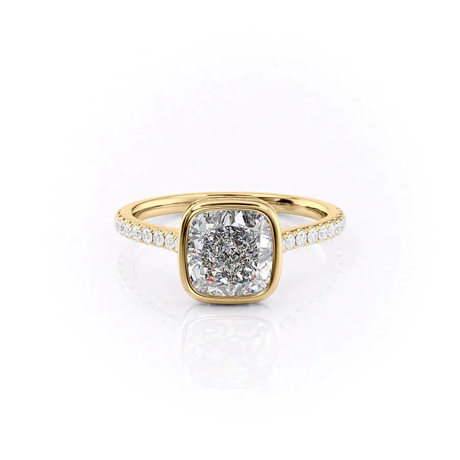 1.50CT Cushion Lab Grown E/VS2 Diamond Bezel Set Engagement Ring