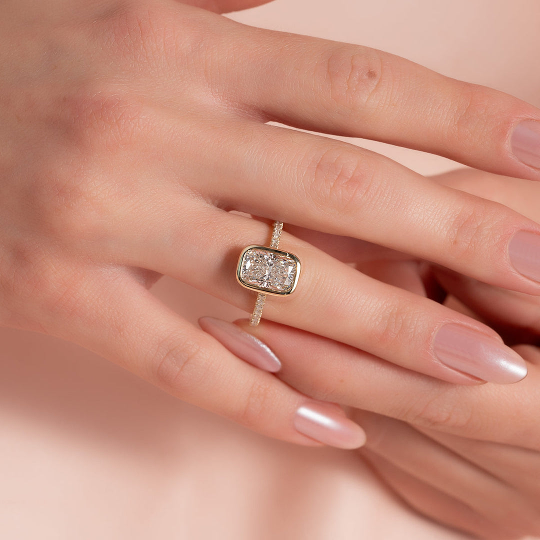 3.0CT Bezel Set Cushion Lab Grown D/VS2 Diamond Pave Engagement Ring