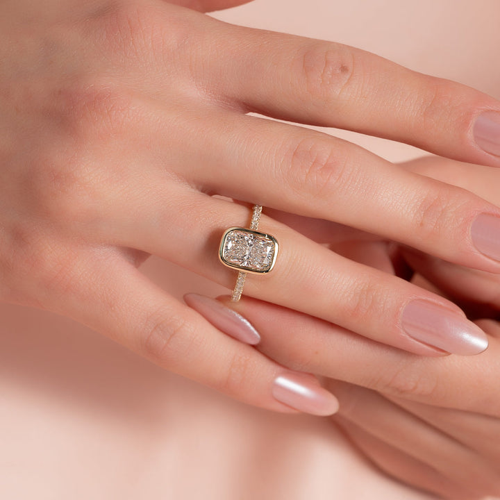 3.0CT Bezel Set Cushion Lab Grown D/VS2 Diamond Pave Engagement Ring