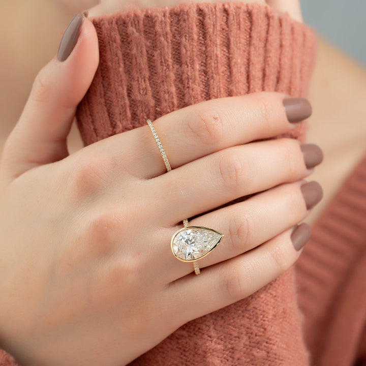 5.0CT Bezel Pear Lab Grown F/VVS1 Diamond Hidden Halo Engagement Ring