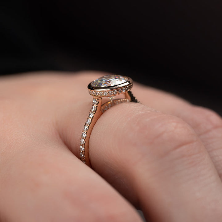 1.50CT Bezel Set Round Lab Grown E/VVS2 Diamond Pave Engagement Ring