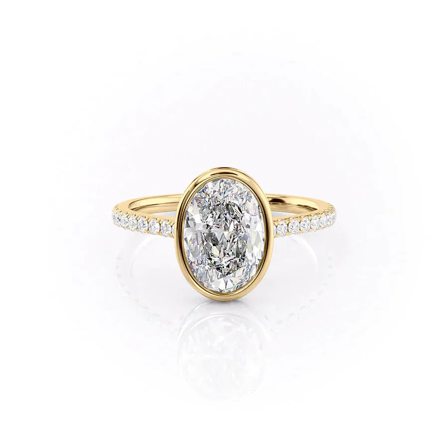 2.0CT Bezel Oval Lab Grown F/VS2 Diamond Pave Engagement Ring