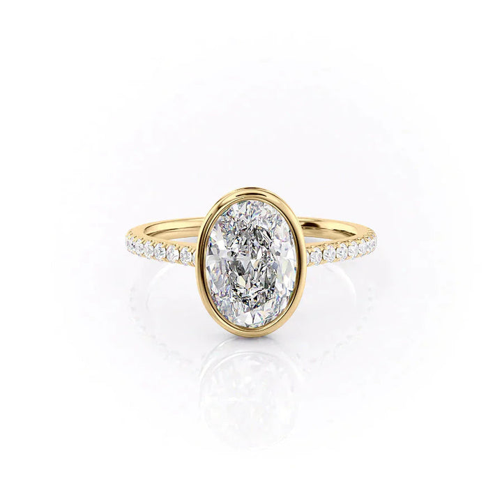 2.0CT Bezel Oval Lab Grown F/VS2 Diamond Pave Engagement Ring