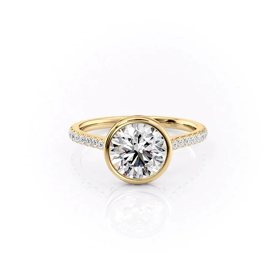 1.50CT Bezel Set Round Lab Grown E/VVS2 Diamond Pave Engagement Ring