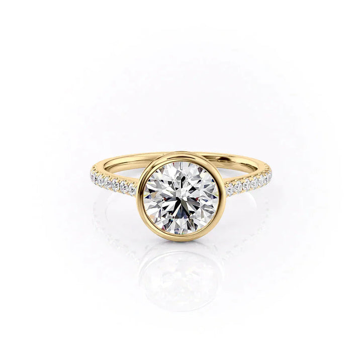 1.50CT Bezel Set Round Lab Grown E/VVS2 Diamond Pave Engagement Ring