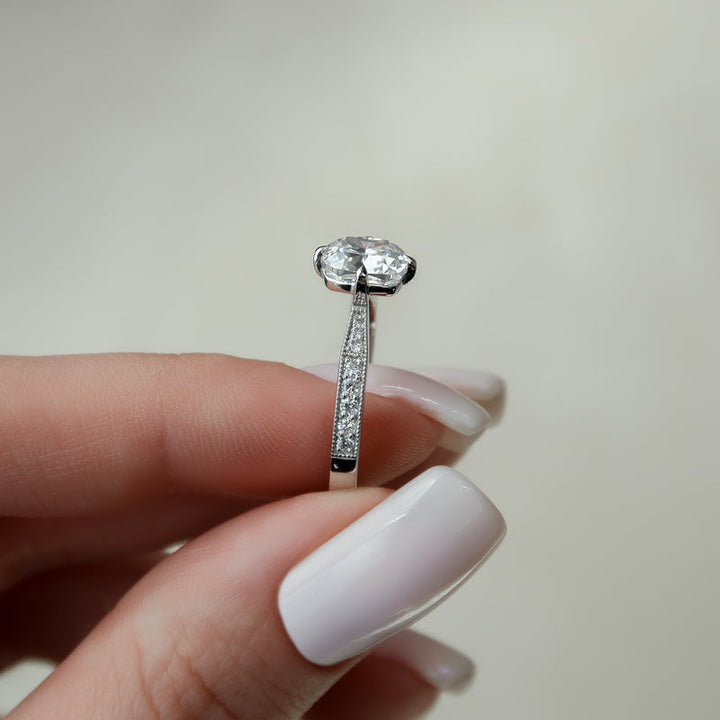2.0CT Cushion Lab Grown F/VVS2 Diamond Vintage Pave Engagement Ring