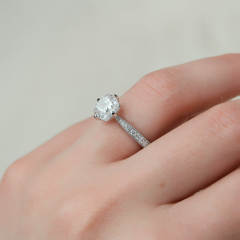 2.0CT Cushion Lab Grown F/VVS2 Diamond Vintage Pave Engagement Ring