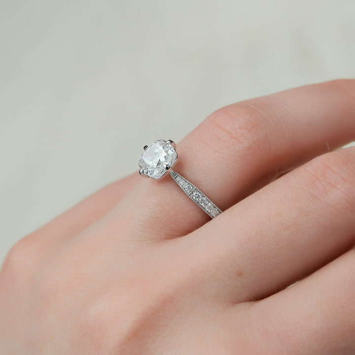 2.0CT Cushion Lab Grown F/VVS2 Diamond Vintage Pave Engagement Ring