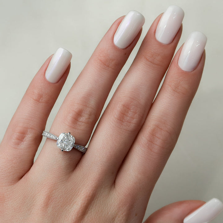 2.0CT Cushion Lab Grown F/VVS2 Diamond Vintage Pave Engagement Ring