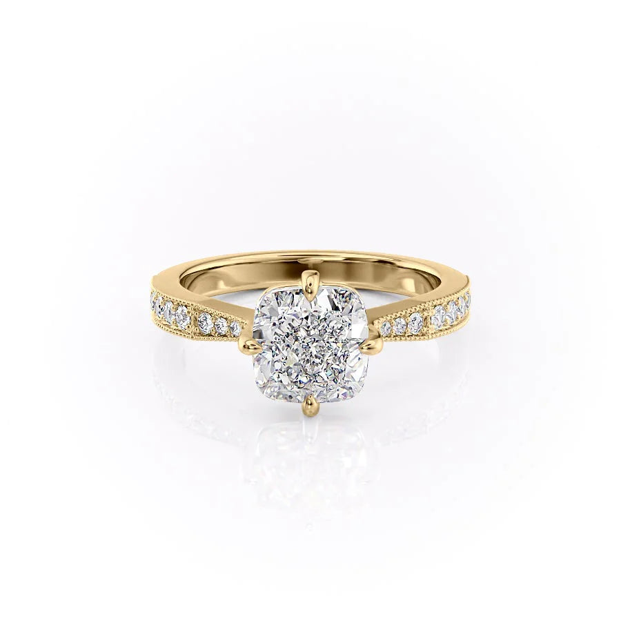 2.0CT Cushion Lab Grown F/VVS2 Diamond Vintage Pave Engagement Ring