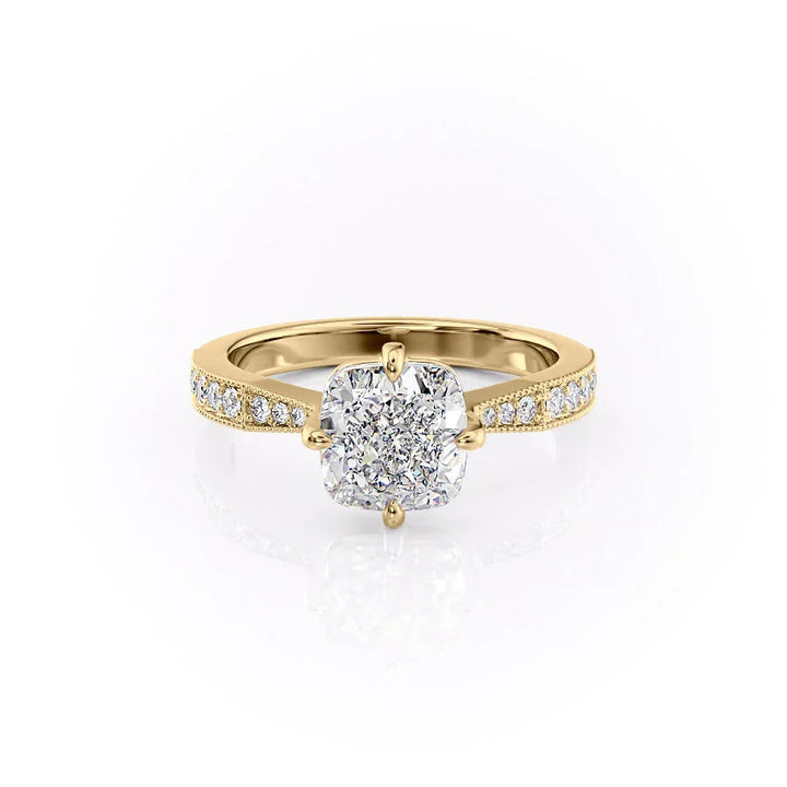 2.0CT Cushion Lab Grown F/VVS2 Diamond Vintage Pave Engagement Ring