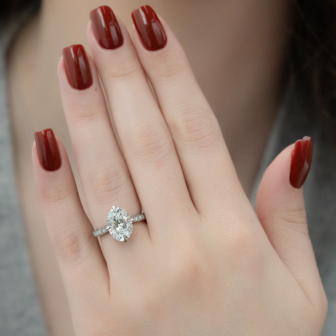 2.50CT Oval Lab Grown E/VVS2 Diamond Vintage Pave Engagement Ring