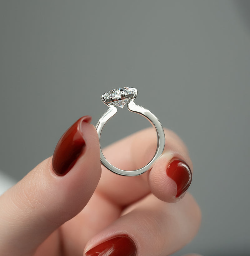 2.50CT Oval Lab Grown E/VVS2 Diamond Vintage Pave Engagement Ring