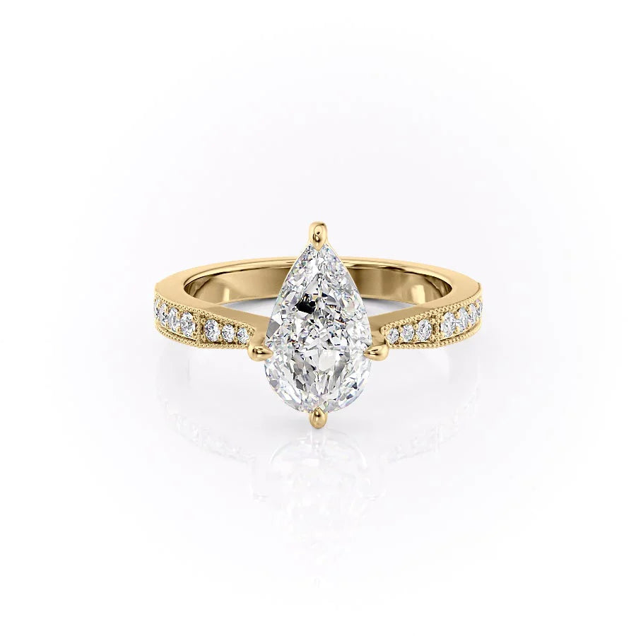 3.50CT Pear Lab Grown E/VS2 Diamond Vintage Pave Engagement Ring