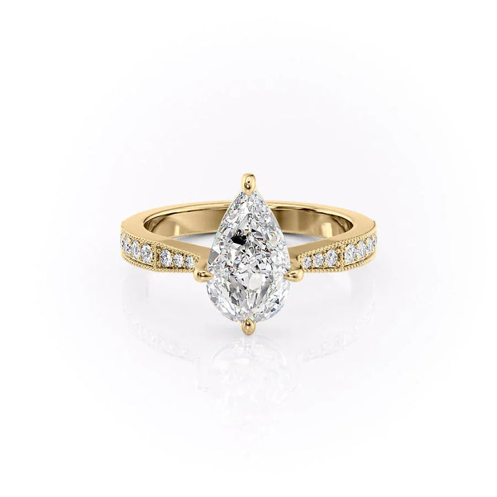 3.50CT Pear Lab Grown E/VS2 Diamond Vintage Pave Engagement Ring