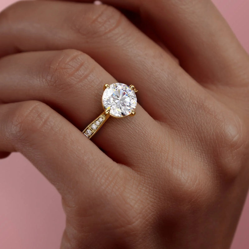 2.0CT Round Lab Grown E/VVS1 Diamond Vintage Pave Engagement Ring